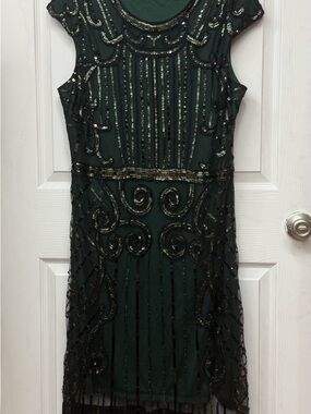 Beaded Emerald Green Cocktail Dress